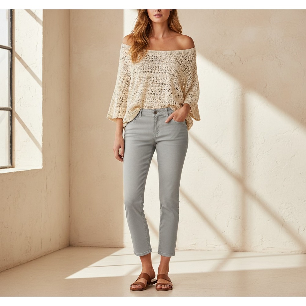 Loft Gray Skinny Crop Ankle Jeans Mid Rise Petite Cottage Boho Edgy Grunge 6P